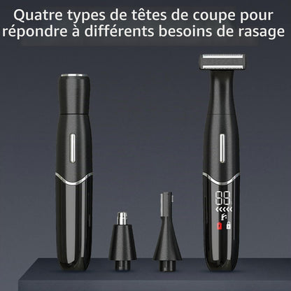 Rasoir Électrique Homme Multifonction,Rasoir Imperméable 4 En 1,Tondeuse Barbe,Tondeuse Nez,Tondeuse À Sourcils,En Acier Inoxydable,Usb Recharger (Noir)