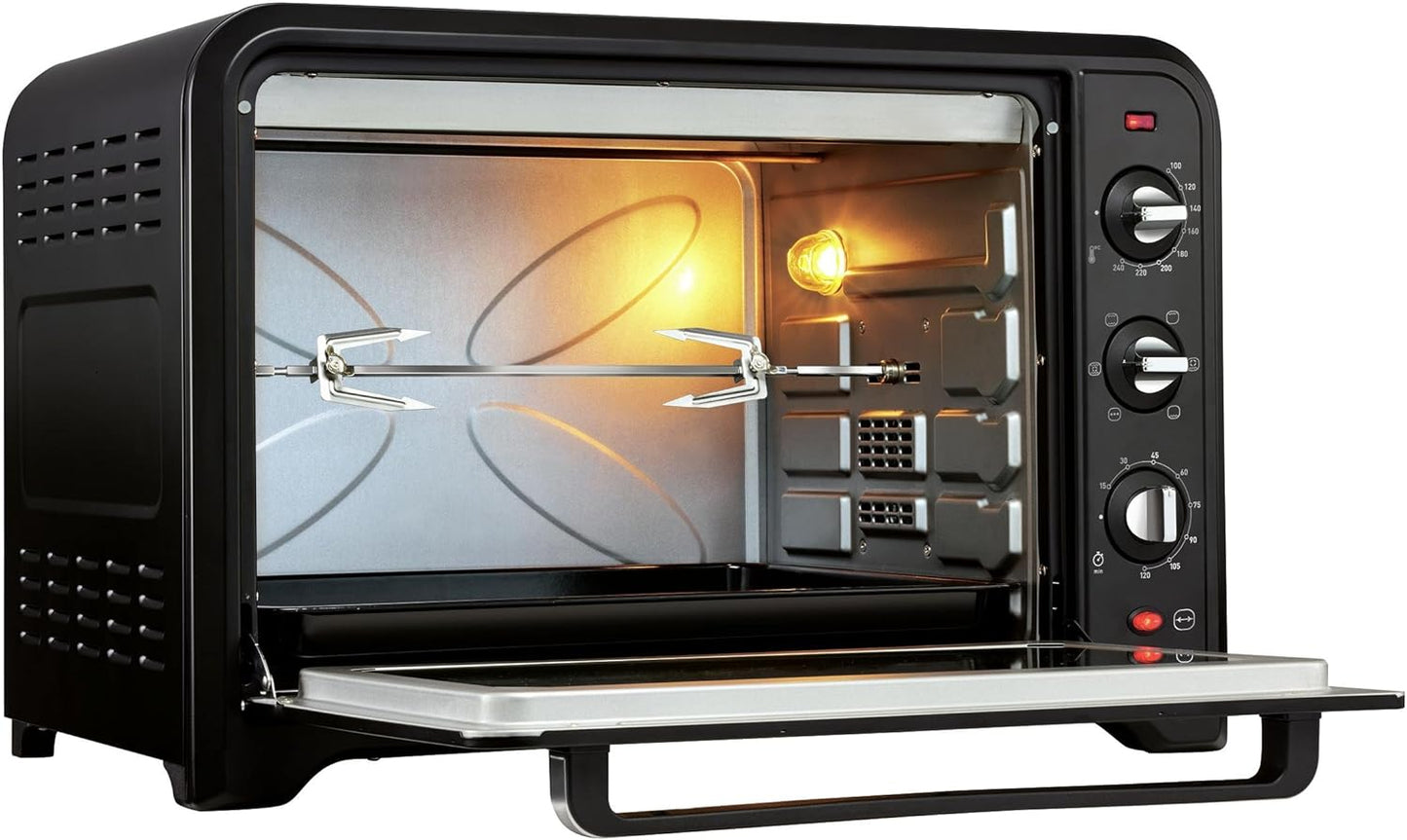 Four À Convection Électrique, 60 L, 2200 W, Thermostat Jusqu'À 240 Degrés, 7 Modes De Cuisson, Pain, Pizza, Tartes, Pâtisseries, Optimo, Noir YY2917FB