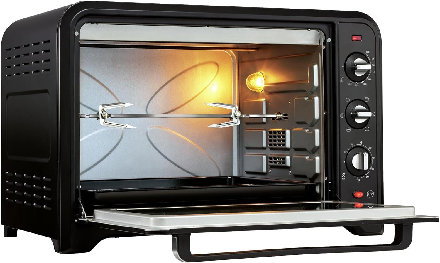 Four À Convection Électrique, 60 L, 2200 W, Thermostat Jusqu'À 240 Degrés, 7 Modes De Cuisson, Pain, Pizza, Tartes, Pâtisseries, Optimo, Noir YY2917FB