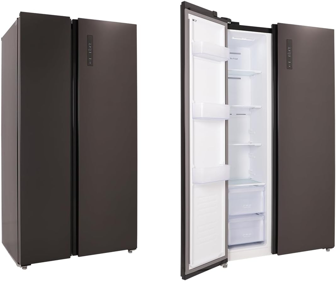 Respekta Réfrigérateur-Congélateur Côte À Côte En Acier Noir AC178BS-18 / H:178 Cm L:91 Cm/Compartiment Réfrigérateur De 331 L/Congélateur De 174 L/Technologie No Frost Intégrée.