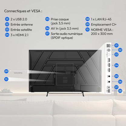 125.7 Cm 50" Téléviseur QLED Smart TV 4K Dolby Vision HDR Prime Video Disney+ Compatible Google TV PVR Bluetooth, MD850701