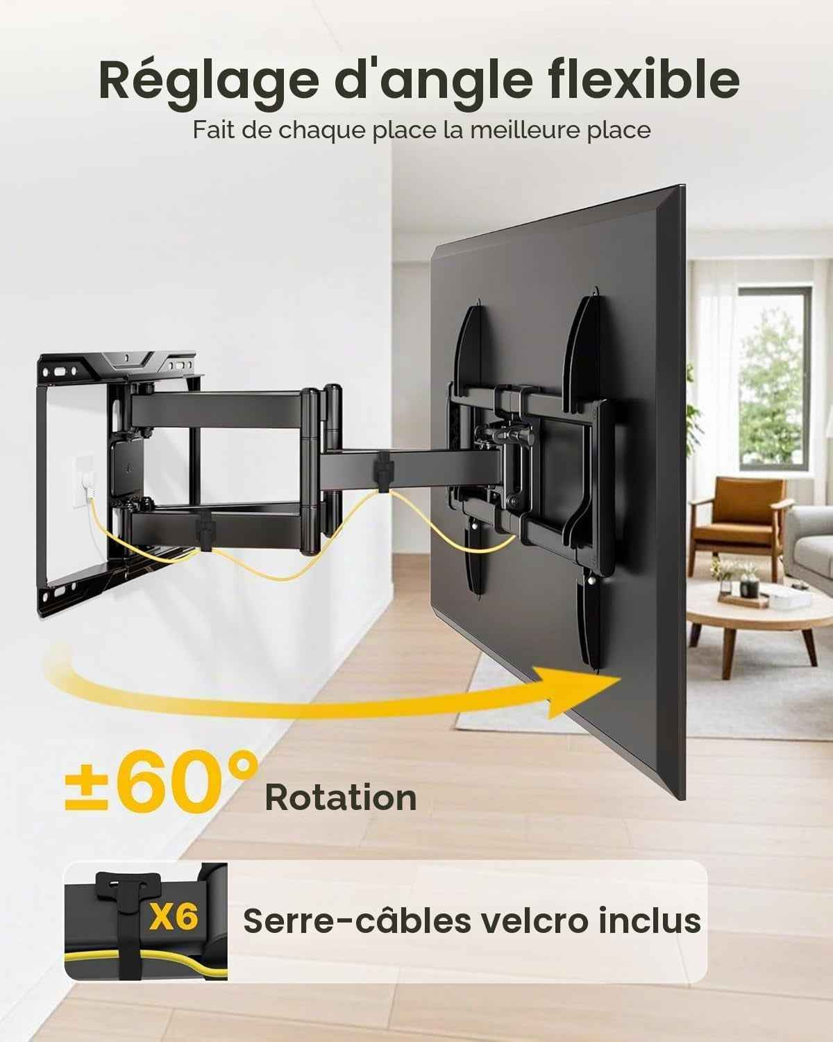 Support TV Mural 37~90",VESA 600 X 400Mm Max, Charge Jusqu'À 75Kg | Support De Téléviseur Mural, Accroche TV Mural, Modèle Mural À Bras Oscillants, Pivotant Et Inclinable