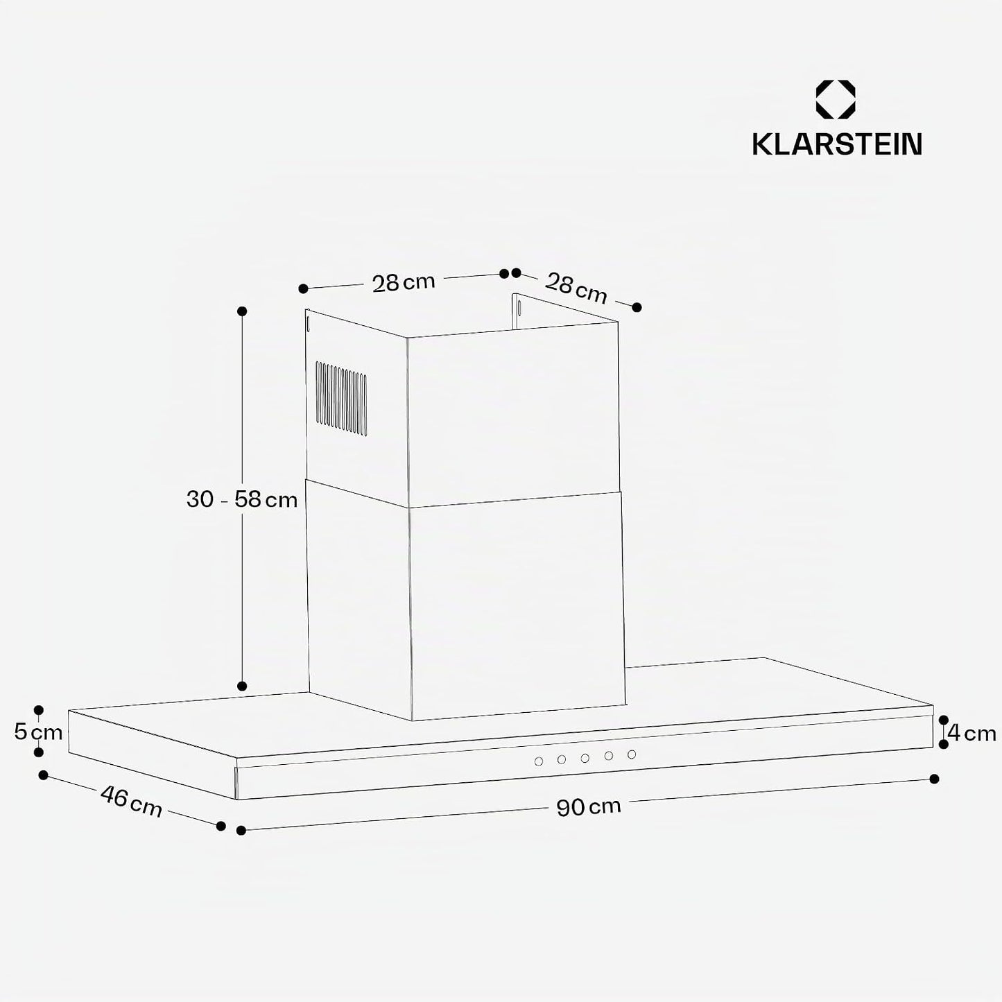 Klarstein Auriana Hotte Murale - 90Cm Hotte Aspirante, Débit 700 M³/H, A+ Énergie, Éclairage LED 6000K, Wifi & Tactile, Silencieuse 56 Db, Filtre À Charbon, Noir