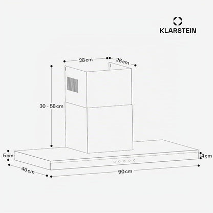 Klarstein Auriana Hotte Murale - 90Cm Hotte Aspirante, Débit 700 M³/H, A+ Énergie, Éclairage LED 6000K, Wifi & Tactile, Silencieuse 56 Db, Filtre À Charbon, Noir