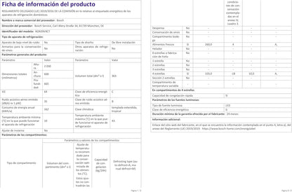 KGN39VXCT Série 4 Réfrigérateurs-Congélateurs 203 X 60 Cm 260 L + Congélateur 103 L Nofrost Ne Se Dégivre plus Longtemps, Vitafresh Éclairage LED Uniforme