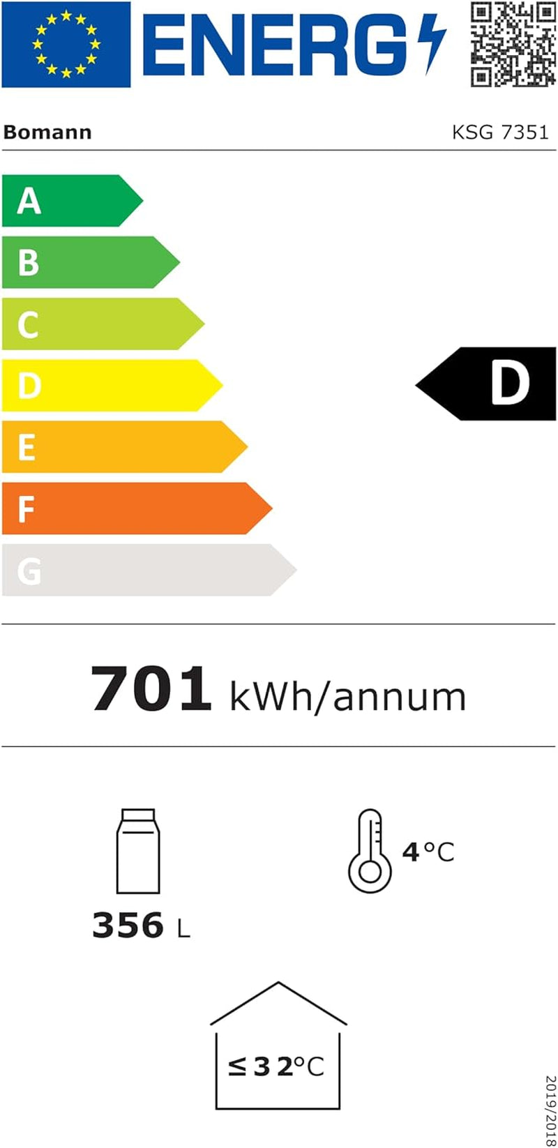 Bomann, Réfrigérateur Pour Boissons 347L, Eclairage Intérieur LED KSG7351, Noir