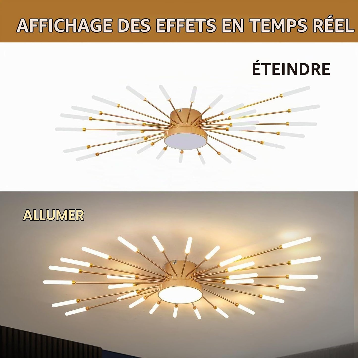 Plafonnier Led Moderne, Lustre 28+1 Têtes À Intensité Variable,Plafonniers Doré Pour Chambre À Coucher,Salon,Cuisine,Salle À Manger, Restaurant,Bureau, 3000K-6000K Avec Télécommande