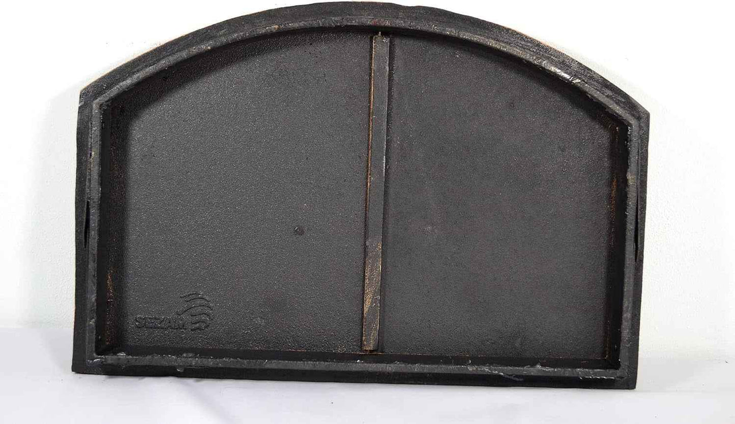Porte De Four Double En Fonte Avec Thermomètre 500 °C, Avec Loquet De Porte, Aspect Rivet, Porte De Four À Pizza - Four À Pain - Porte De Four En Pierre, 53,2 X 5,5 X 35,5 Cm, Peinture Cuivrée