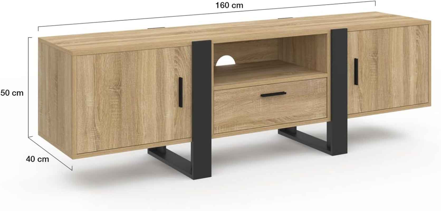 - Meuble TV 160 Cm Phoenix Avec Rangements Bois Et Noir