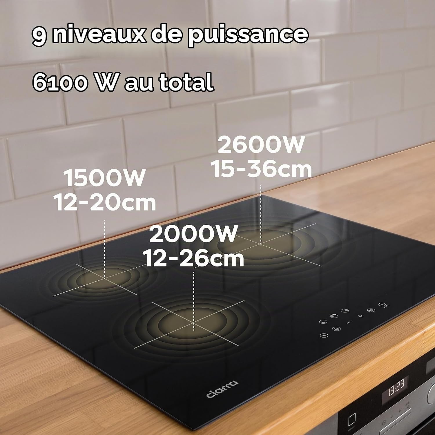 Plaque Induction 3 Feux Encastrable 6100W - Commande Tactile - En Verre Microcristal - Verrouillage Enfant - Fonction Pause - ASBIH3