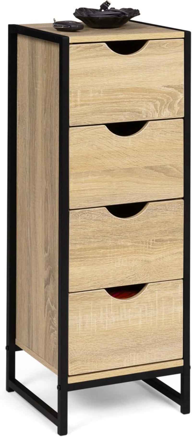 - Meuble D'Appoint 4 Tiroirs Detroit Design Industriel Bois, Noir | Longeur 30 X Largeur 30 X Hauteur 80 Cm, Chiffonnier Pour Entrée Salle De Bain