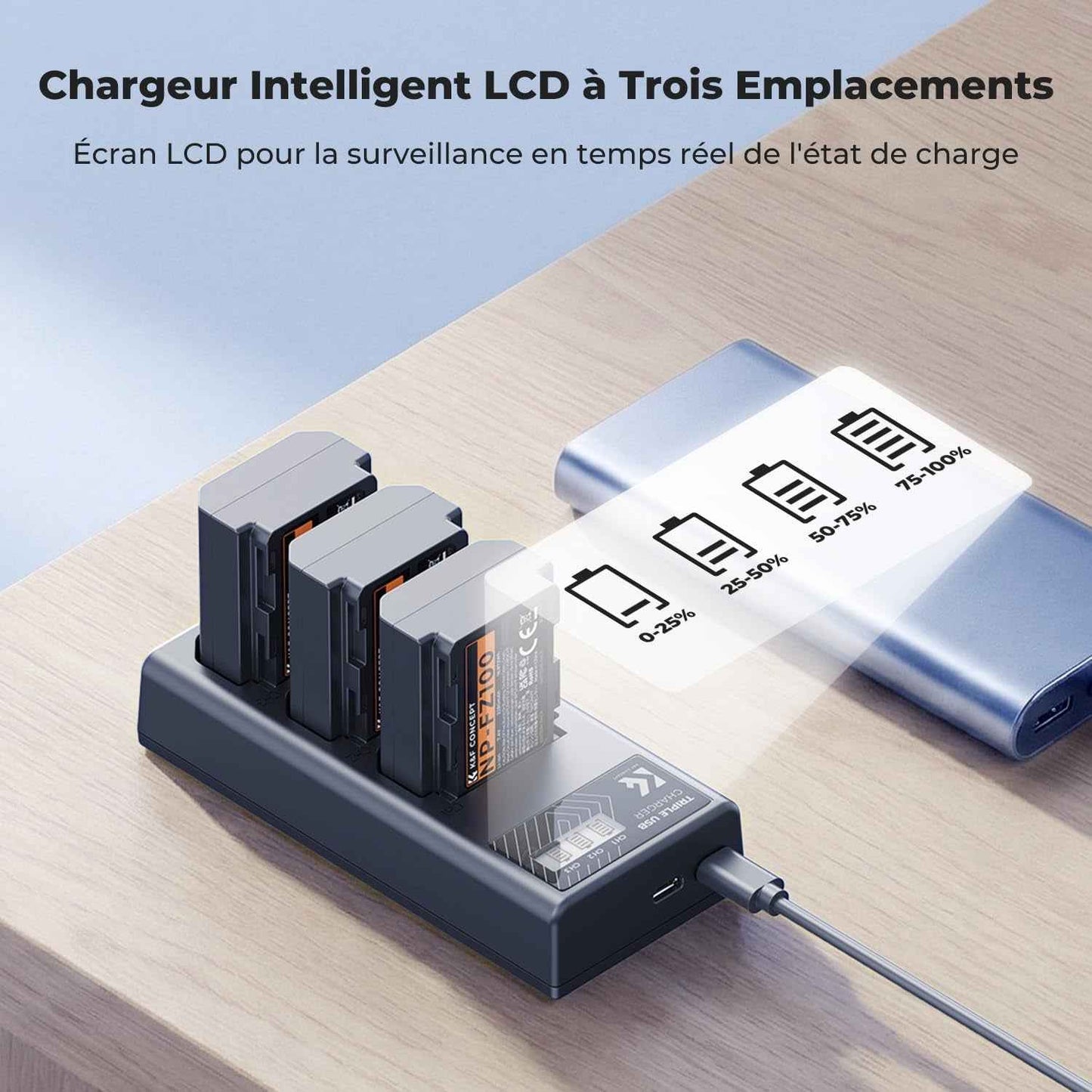 NP-FZ100 Batterie Et Chargeur À Trois Slot 3X 2280Mah Batterie | Batterie Pour Sony A6700, A7Iii, ZV-E1, A7Iv, A7C, FX3, FX30, A9, A6600, Zv-E10Ii, Alpha 9, A9S, A7R III, A7R IV, A7RV