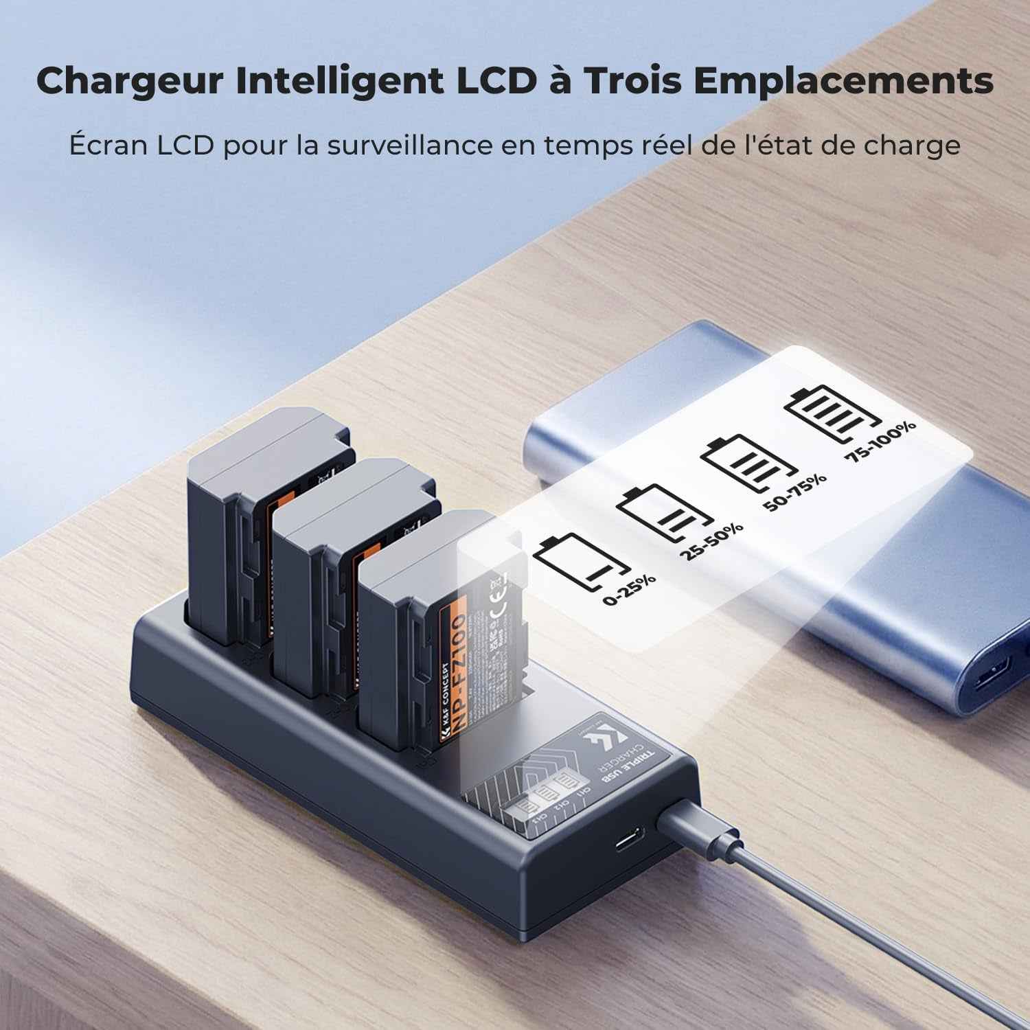 NP-FZ100 Batterie Et Chargeur À Trois Slot 3X 2280Mah Batterie | Batterie Pour Sony A6700, A7Iii, ZV-E1, A7Iv, A7C, FX3, FX30, A9, A6600, Zv-E10Ii, Alpha 9, A9S, A7R III, A7R IV, A7RV