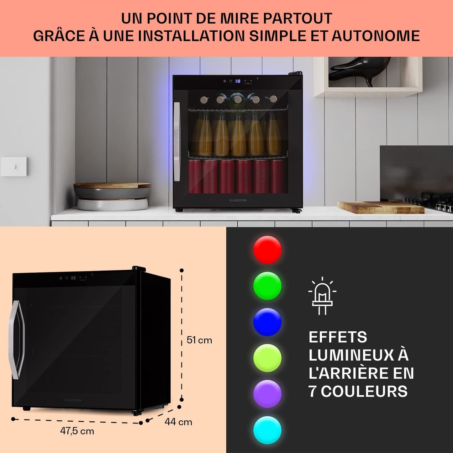 Mini Frigo De Chambre, Frigo À Bière, Mini Bar, Refrigerateur Aliments, Boissons, Contrôle Iot/App, Petit Réfrigérateur Camping Silencieux, Frigo Cosmetique, Etagères Amovibles, 0-13°C, 50L