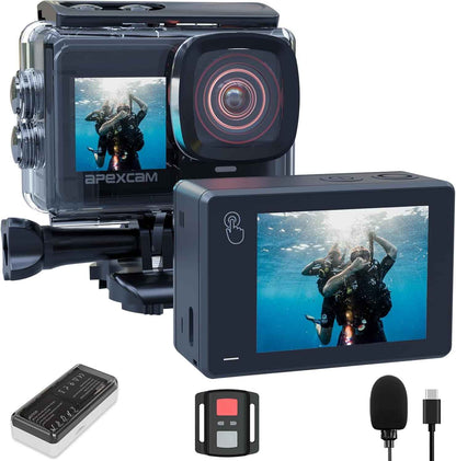 Caméra Sport 4K Étanche Action Cam Wifi EIS Double Écran Tactile | 4K60FPS, Photo 48MP, Stabilisation EIS, Camera Sous-Marine, 8 X Zoom, Télécommande, 2 Batteries 1350Mah, Kit D'Accessoires