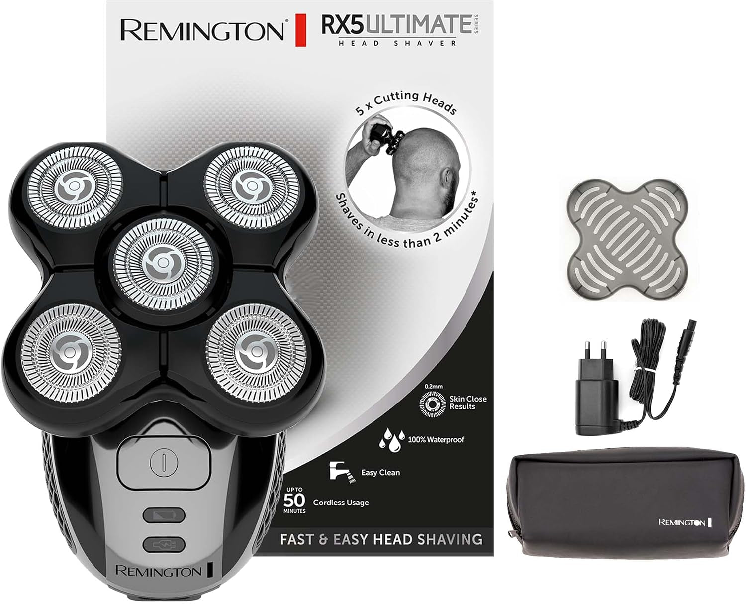 Rasoir Électrique [Spécial Tête Rasée/Chauve] RX5 Ultimate (Ultra Rapide & Facile, 5 Têtes Rotatives Flexibles, Résultat Précis, Utilisation Sans Fil 50Min,Wet&Dry) Tondeuse XR1501