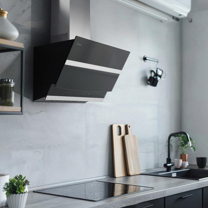 Hotte Aspirante Cuisine 80 Cm | Hotte Murale Inclinées | Acier Inoxydable | Verre Noir | Arrête Automatiquement | Opération Tactile | HERMES8005S