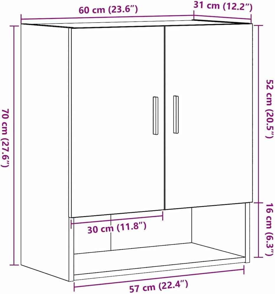Meuble Mural 60 X 31 X 70 Cm Bois D'Ingénierie Chêne Noir | T'As Largement De La Place Pour Ranger Tes Affaires Et Garder Tout En Ordre,