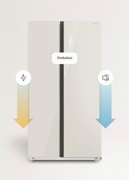 / FRIDGE STUDIO SIDE by SIDE 550 / Réfrigérateur Style Side by Side 550L Blanc Cassé / 91,2 X 70,4 X 177,7 Cm/No Frost, Traitement Antibactérien, Commande Tactile Électronique, 158W