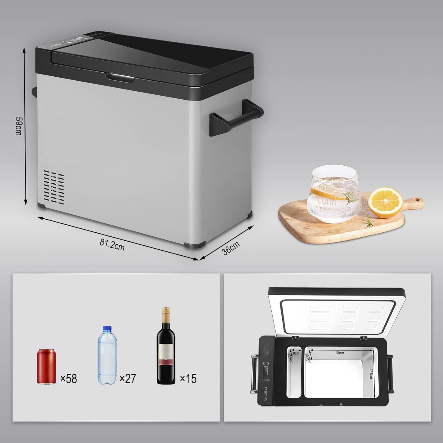 Mini Réfrigérateur À Compresseur Portable 60L Glacière Pour Auto 12/24V Congélateur De Voiture Petit Frigo Camping Bateau Froid Kue012Ss