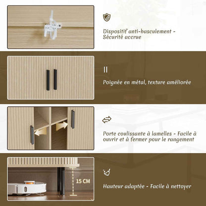 Buffet, Armoire De Cuisine Avec 2 Portes Coulissantes, Étagères Réglables, Meuble De Rangement, Bar À Café, Meuble D'Appoint Pour Cuisine, Salle À Manger, Salon,Beige