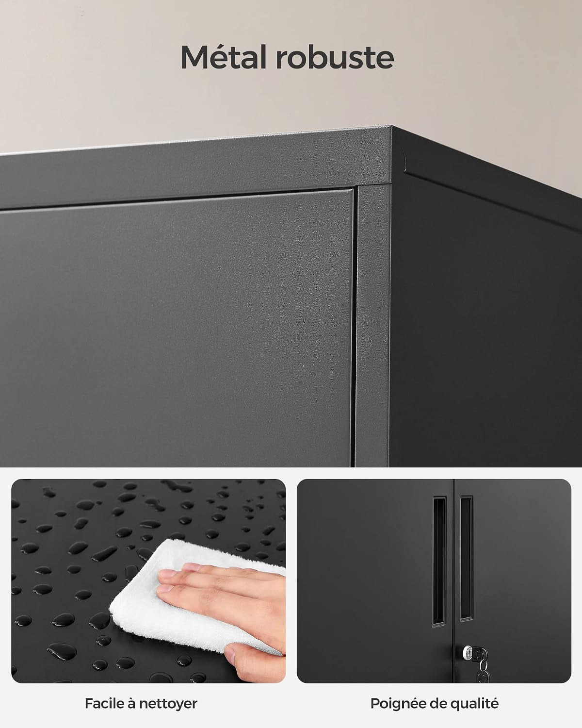 Caisson De Bureau, Placard Polyvalent, Armoire De Bureau À 2 Portes, Verrouillable, En Acier, Pour Salon, Noir Mat OMC013B01