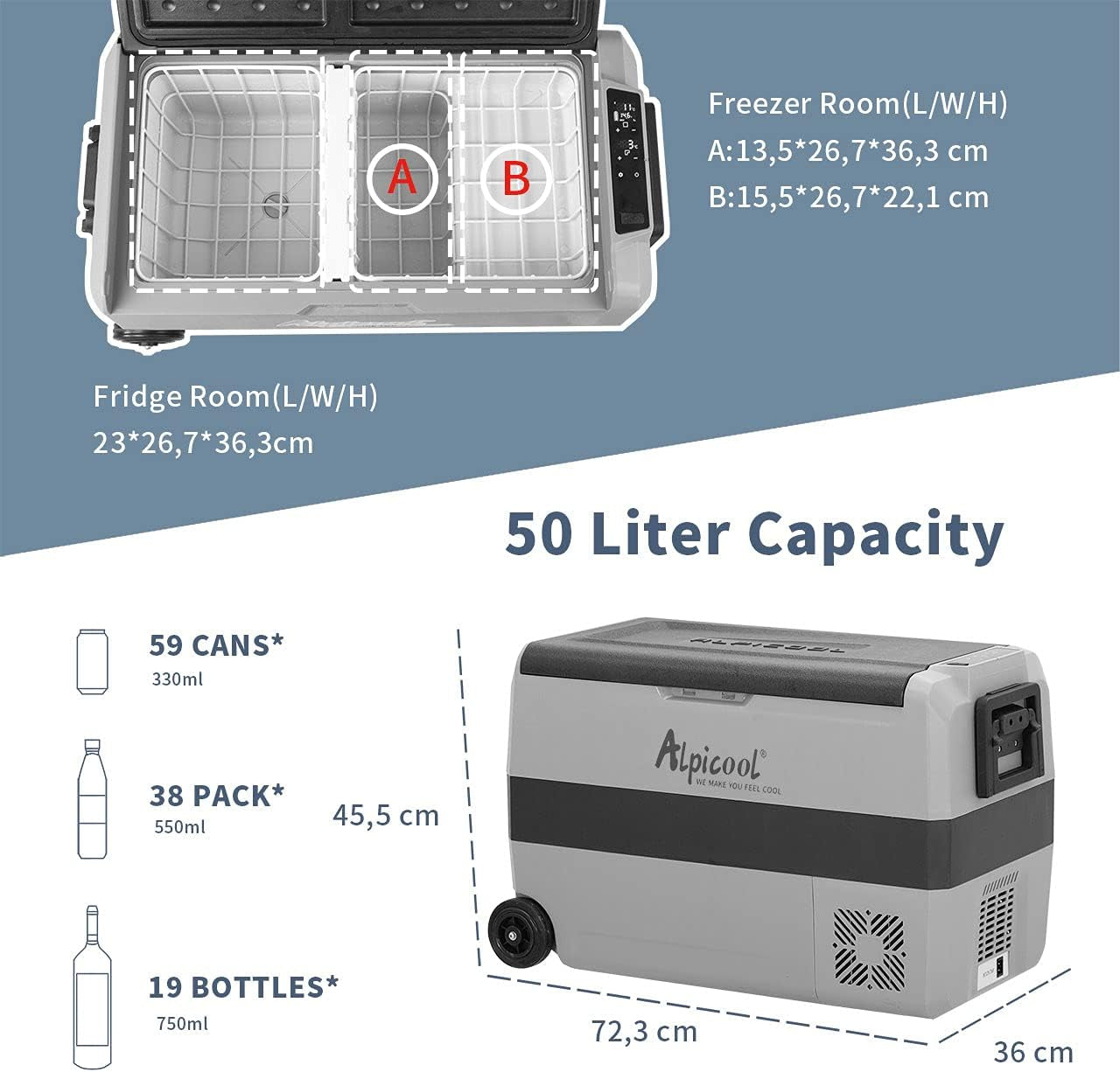 T50 50L Glaciere Électrique À Compression, 12/24V Réfrigérateur De Voiture Portable Congélateur Et Réfrigérateur Pour Maison, Dortoir, Camping
