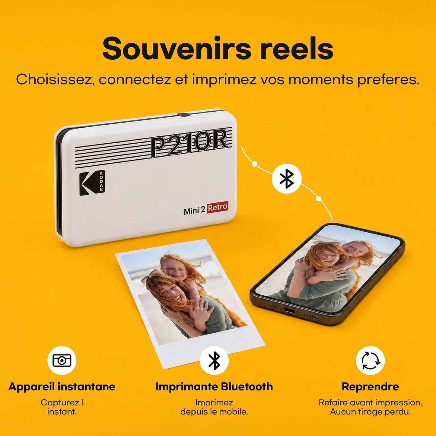 Imprimante Photo Portable  Mini 2 Retro 4PASS (5,3 X 8,6 Cm) + Paquet De 38 Feuilles, Noir | Compatible Bluetooth, Iphone Et Smartphone Android, Résistant Aux Taches, Résistant À L'Eau, Résistant À La Décoloration