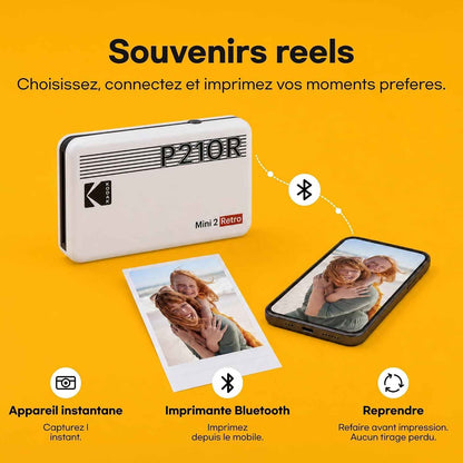 Imprimante Photo Portable  Mini 2 Retro 4PASS (5,3 X 8,6 Cm) + Paquet De 38 Feuilles, Noir | Compatible Bluetooth, Iphone Et Smartphone Android, Résistant Aux Taches, Résistant À L'Eau, Résistant À La Décoloration