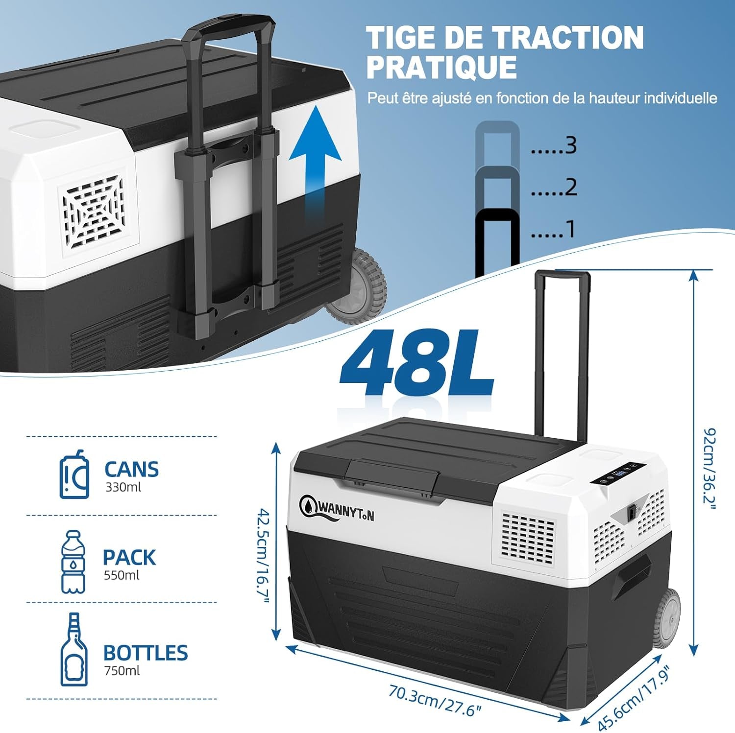 Glacière Électrique Voiture, 48 L, Mini Frigo, Glacière À Compression, 12/24/100-240 V, Réfrigérateur Portable Pour Voiture, Camion, Bateau, Camping-Car