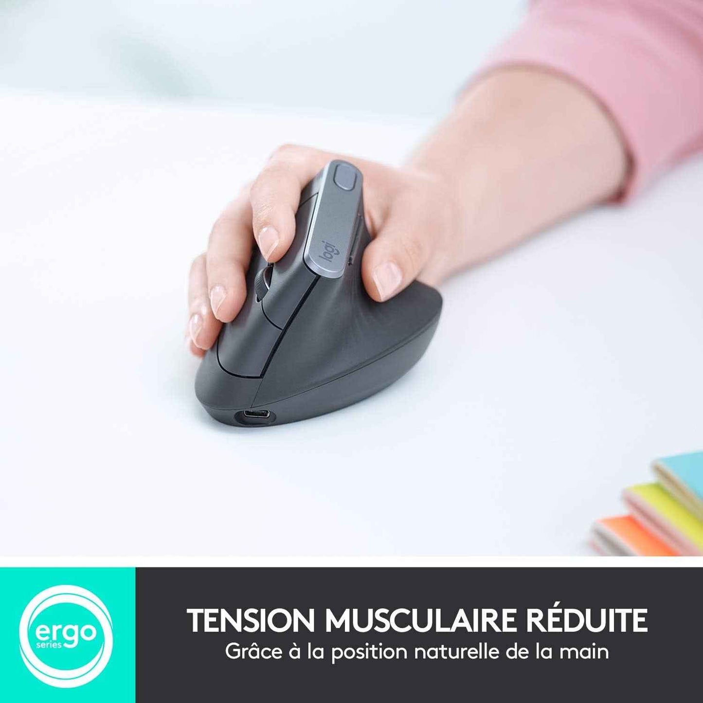 MX Vertical Souris Ergonomique Sans Fil | Multi-Dispositifs, Bluetooth/2,4 Ghz, Récepteur USB Unifying, 4000 PPP, 4 Boutons, Charge Rapide, Pc/Mac/Ipad OS - Graphite