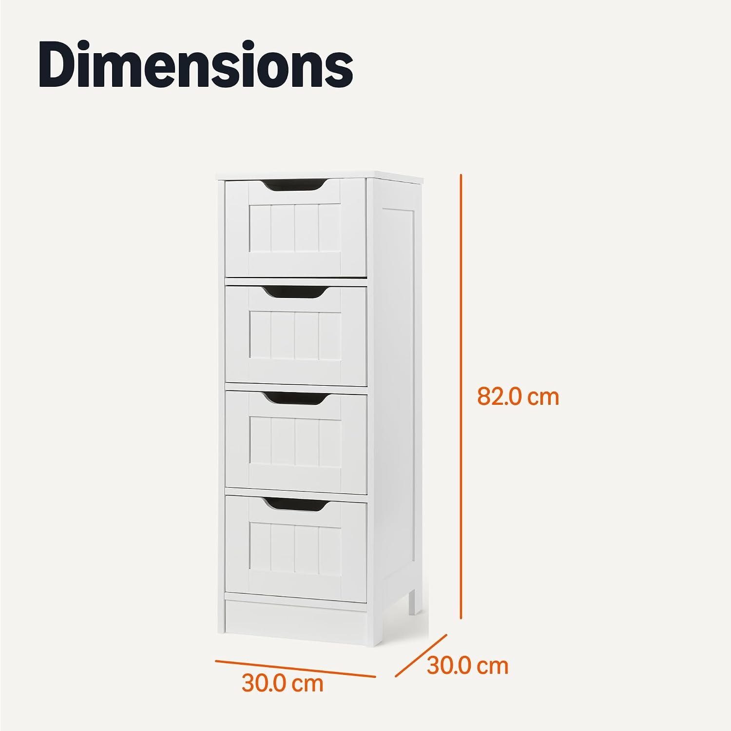 Meuble De Rangement De Salle De Bain Avec 4 Tiroirs, Rangement Sous Évier, Construction MDF, Blanc, 30Cm X 30Cm X 82Cm