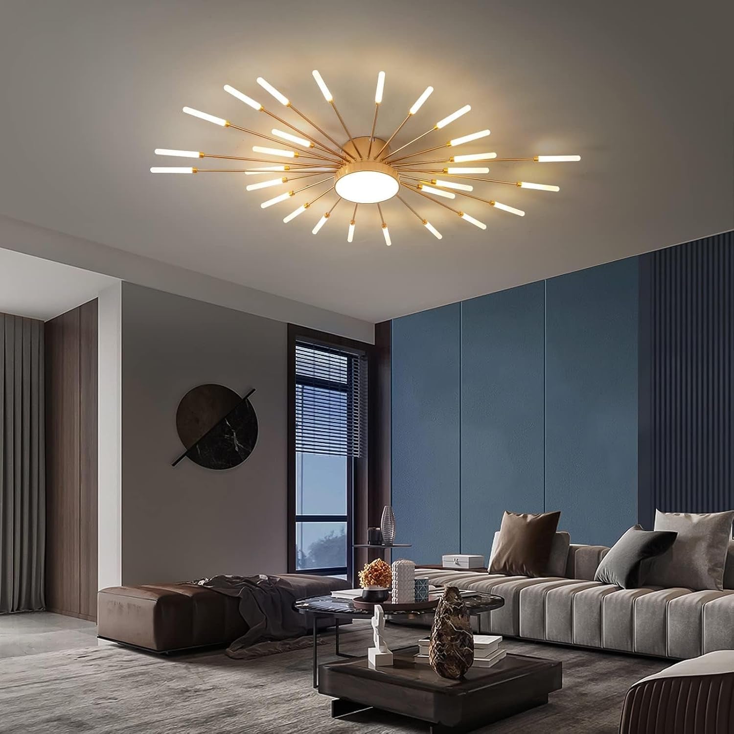 Plafonnier Led Moderne, Lustre 28+1 Têtes À Intensité Variable,Plafonniers Doré Pour Chambre À Coucher,Salon,Cuisine,Salle À Manger, Restaurant,Bureau, 3000K-6000K Avec Télécommande