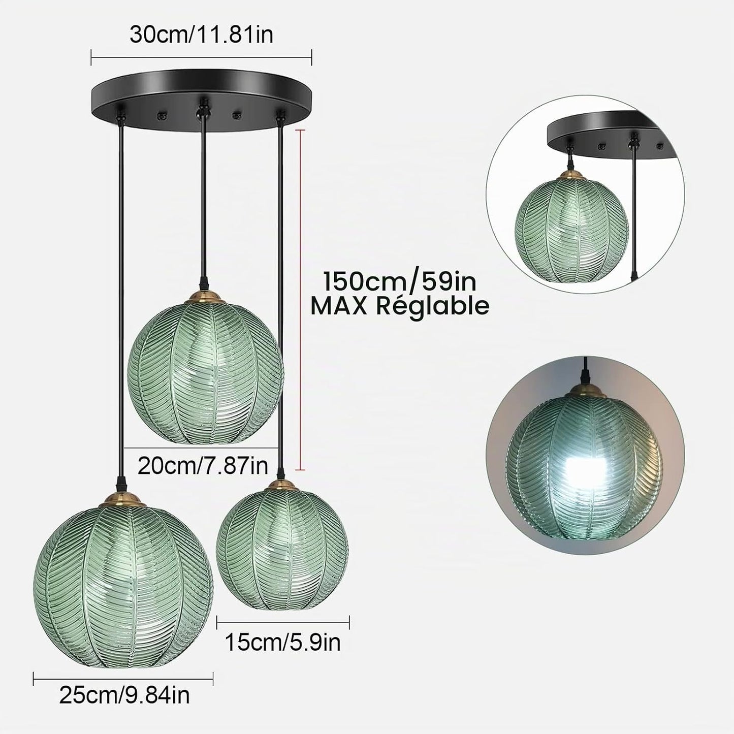 Suspension Luminaire,Suspension En Verre Vert Clair Abat-Jour Moderne Lustres Vertes Moderne E27 Lampe Suspension,Loft Lustre Vintage Cuisine Chambre À Manger Luminaire De La Salle À Manger