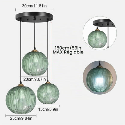 Suspension Luminaire,Suspension En Verre Vert Clair Abat-Jour Moderne Lustres Vertes Moderne E27 Lampe Suspension,Loft Lustre Vintage Cuisine Chambre À Manger Luminaire De La Salle À Manger