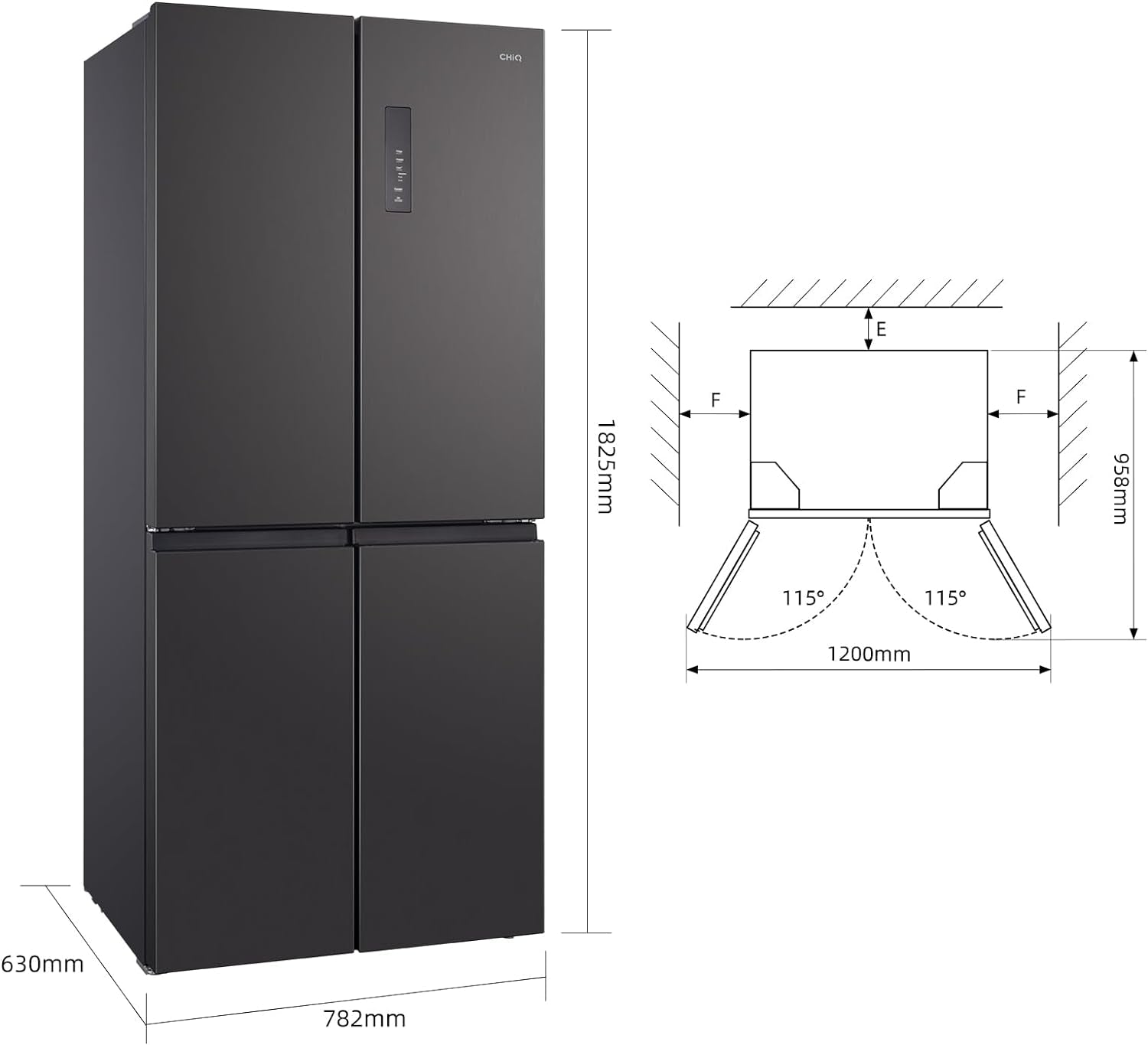 Réfrigérateur Américain Multiportes, Hauteur 182Cm, Profondeur 63Cm, Capacité Totale 415L, Température Care+, Contrôle De L'Humidité, Compresseur Smart Inverter, Inox Foncé, CCD415NEI4E