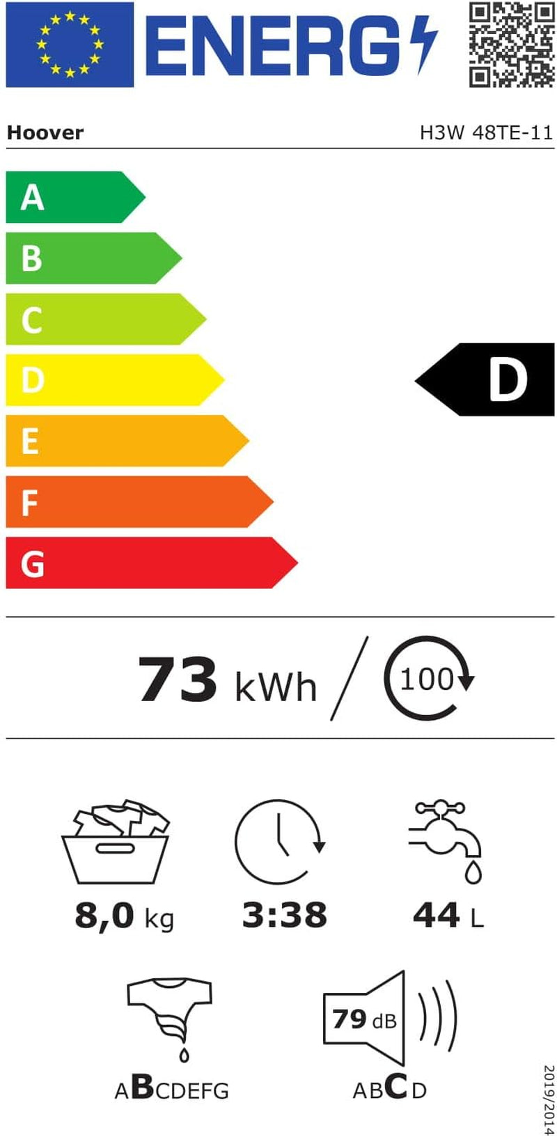 H3W 48TE-11 H-WASH 300 LITE Machine À Laver 8 Kg, 1400 Tr/Min, Connectivité NFC, Chargement Frontal, Autonome, 85-52-60 Cm, Blanc, Classe D
