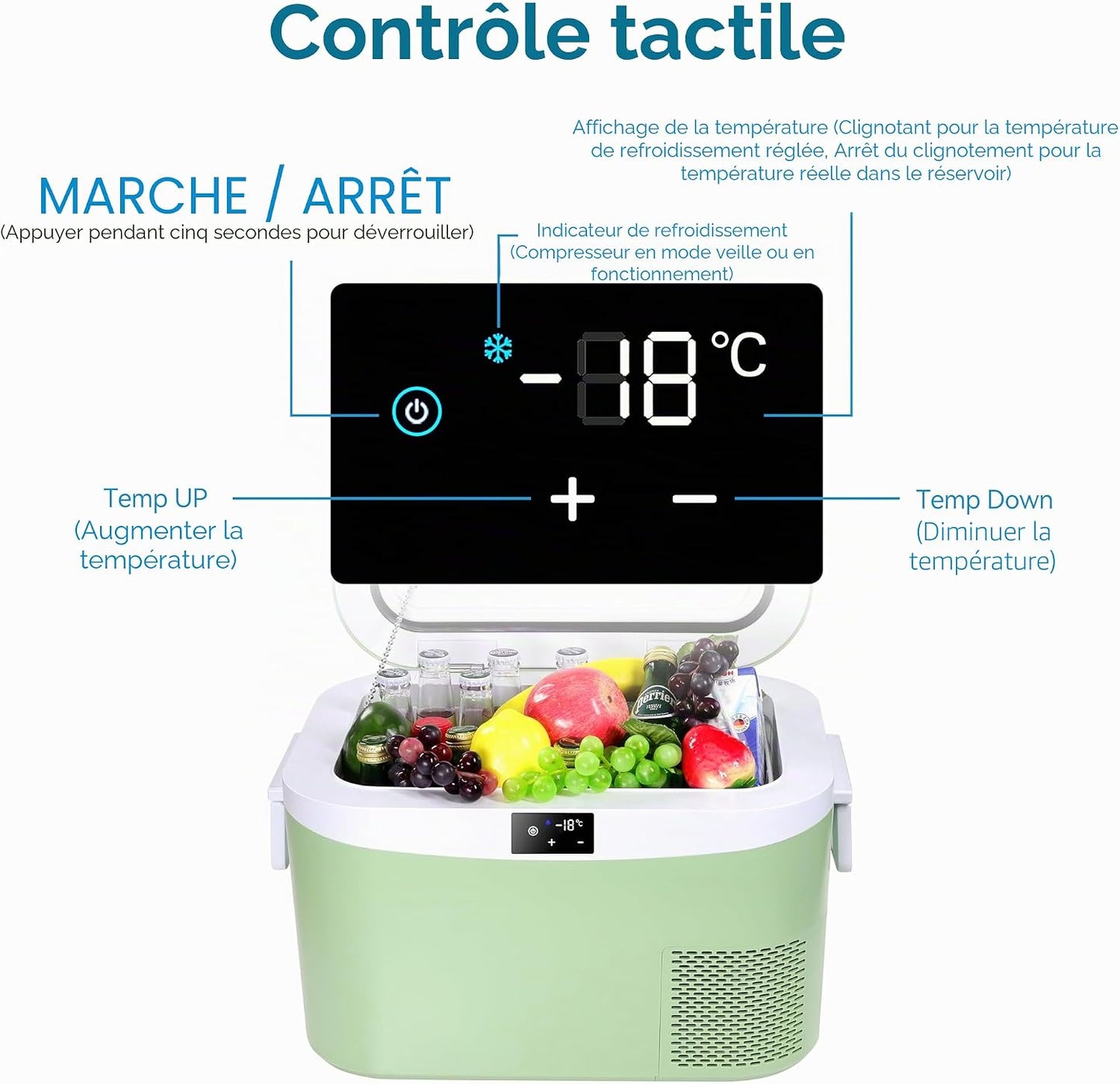 BINGI Compresseur Glacière Portable 12,8 Litres 12/24 V CC Et 230 V AC, Mini Réfrigérateur Pour Voiture, Camion, Camping, Camping-Car Et Maison