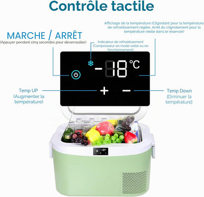 BINGI Compresseur Glacière Portable 12,8 Litres 12/24 V CC Et 230 V AC, Mini Réfrigérateur Pour Voiture, Camion, Camping, Camping-Car Et Maison