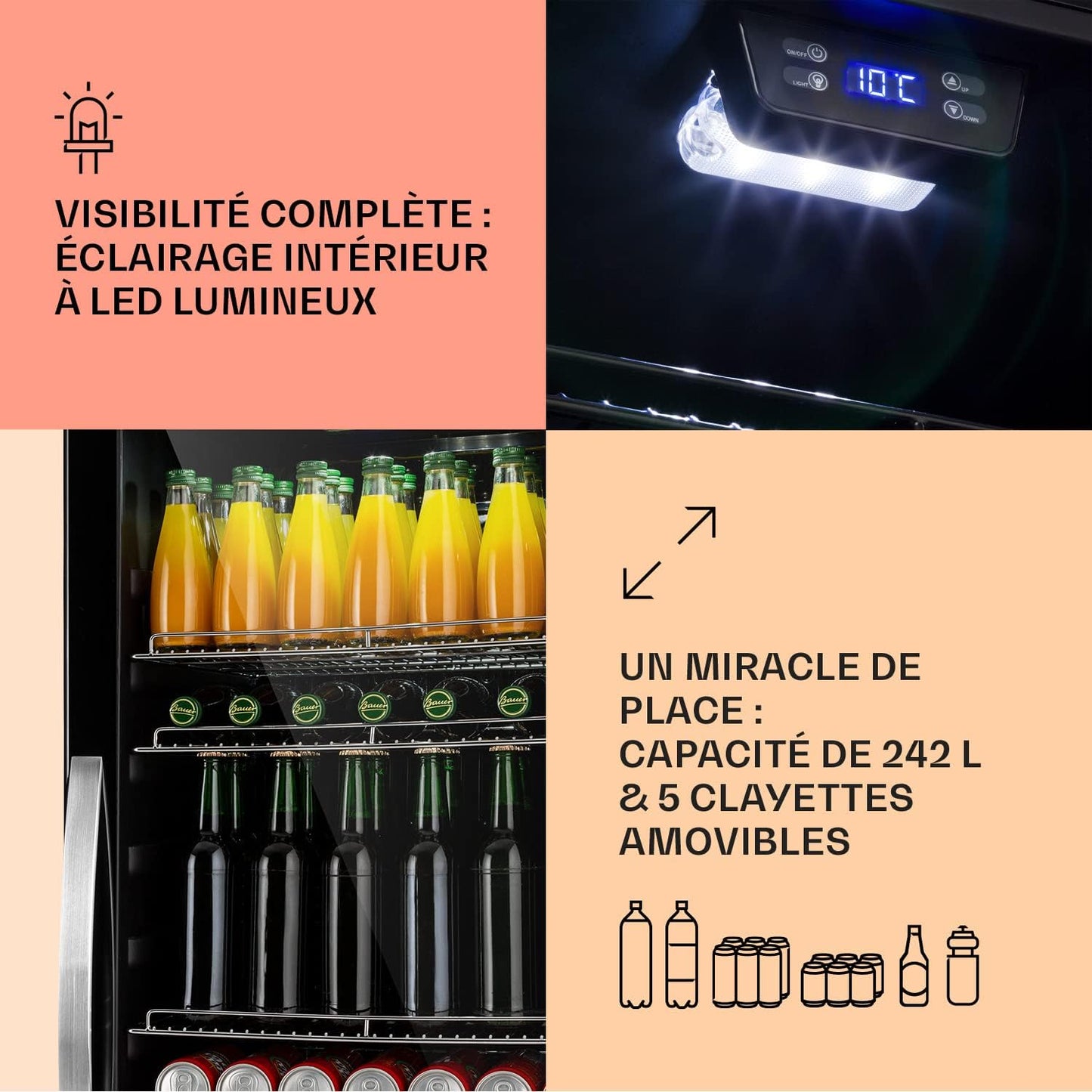 Mini Frigo De Chambre Et Bureau Pour Boisson, Petit Frigo Silencieux, Refrigerateur Mini Bar 242L, Petit Réfrigérateur Camping, Étagères Réglables Pour Le Vin, Cannette, Beer Fridge