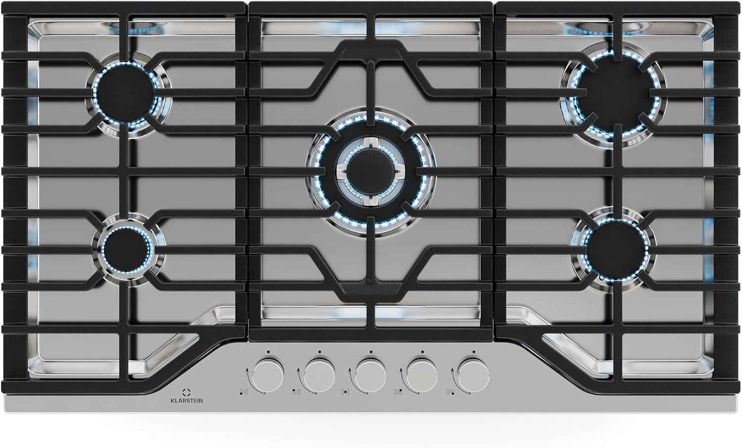 Klarstein Turbocast Plaque De Cuisson Gaz - 5 Brûleurs, Inox 304, 3.4Kw Wok, Allumage Auto & Sécurité, Kit Conversion GPL, Plaque Au Gaz Professionnelle