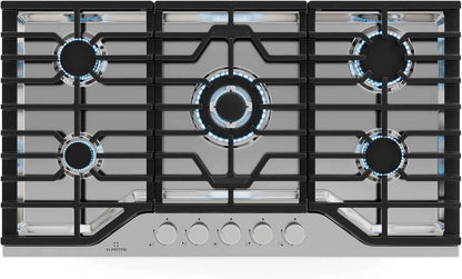 Klarstein Turbocast Plaque De Cuisson Gaz - 5 Brûleurs, Inox 304, 3.4Kw Wok, Allumage Auto & Sécurité, Kit Conversion GPL, Plaque Au Gaz Professionnelle