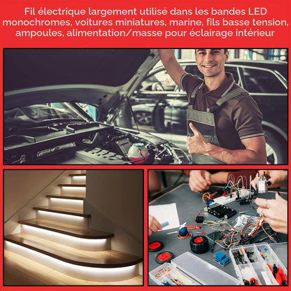 Fil Électrique 30 M - 14 AWG - 2 X 2,0 Mm² - Câble D'Alimentation À 2 Fils - 5 V/12 V/24 V - Câble D'Alimentation En Aluminium Plaqué Cuivre - Flexible Et Doux - Faible Impédance