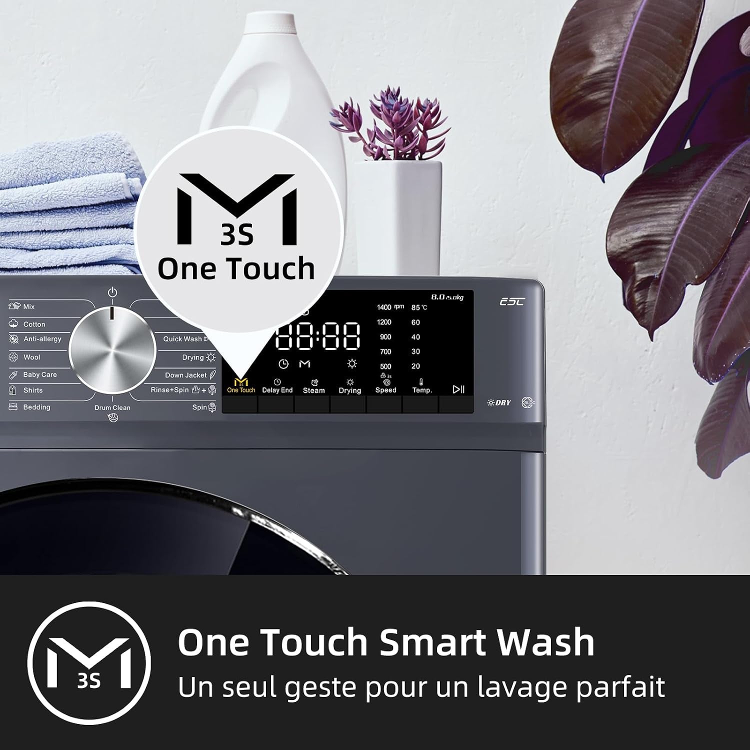 8/5Kg Lave-Linge Séchant Avec Classe A/D Pour Petit Foyer Gris | Lavage Vapeur, Programme Literie, Baby Care, Doudoune, Moteur Inverter, 1400 T/Min, 520Mm, 76Db, CW85862HX