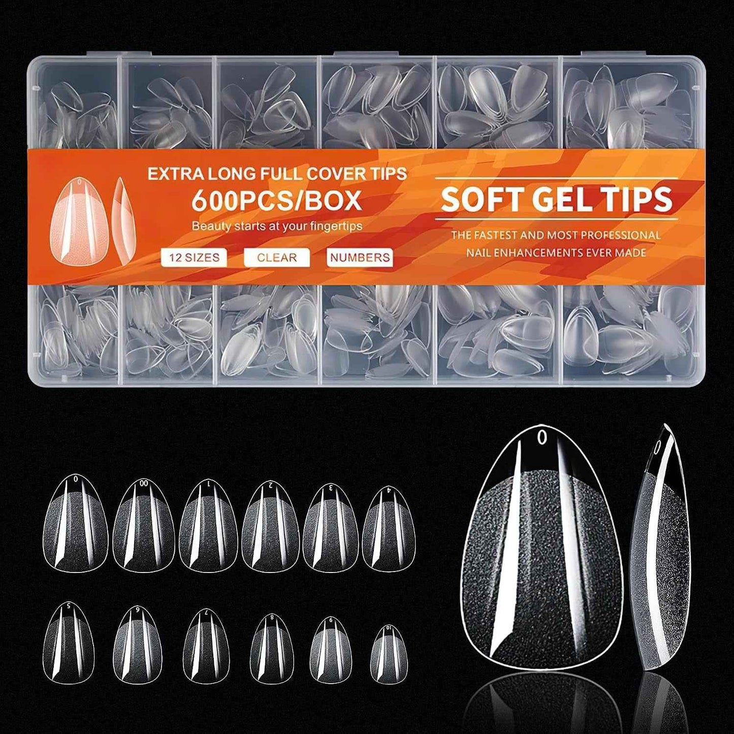 600Pièces Capsule Faux Ongles, Court Almond-Shaped Nails Ongle, 12 Tailles Capsules Americaine Ongles Pour Ongles Gel, Kit Ongle Capsule Pour Manucure, DIY