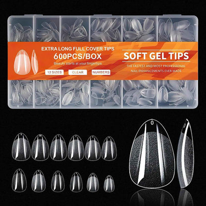 600Pièces Capsule Faux Ongles, Court Almond-Shaped Nails Ongle, 12 Tailles Capsules Americaine Ongles Pour Ongles Gel, Kit Ongle Capsule Pour Manucure, DIY