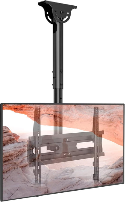 Support TV Plafond Pour Téléviseurs LCD LED Plats/Incurvé De 26 À 65 Pouces, VESA Jusqu'À 400×400Mm Charge 45 Kg, Inclinaison À 20° Et Rotation À 360°, Support Mural TV