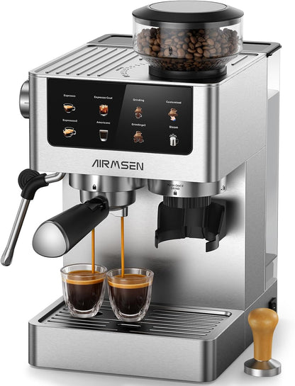 20 Bar Espresso Machine À Café Grain Avec Mousseur, 10 Réglages De Mouture, Ecran Tactile, En Acier Inoxydable, Réservoir 1,8 L- Espresso, Café Froid (Cold Brew), Americano Et Latte