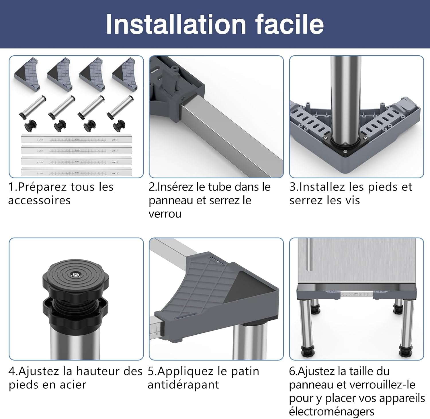 Mini Base De Réfrigérateur Support Électroménager Réglable Hauteur 33-36 Cm, Base De Lave-Vaisselle 45-67 Cm Avec 4 Pieds Robustes, Charge 200 Kg Pour Sécheuse Armoire De Réfrigérateur Gris