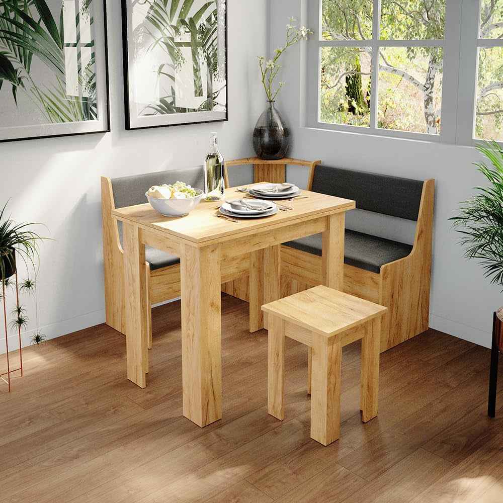 Banc D'Angle Roman, Chêne Doré, 76.6X41.5Cm | Adapté À Une Installation D’Angle Dans Les Cuisines Et Les Salles À Manger